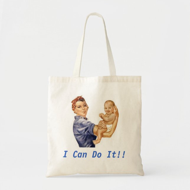 Bolso De Tela Tote with Rosie and Baby, caption:  I Can Do It!! (Frente)