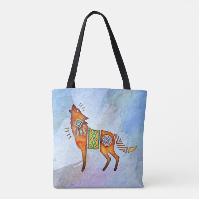 Bolso De Tela Tote Wolf pintado (Reverso)