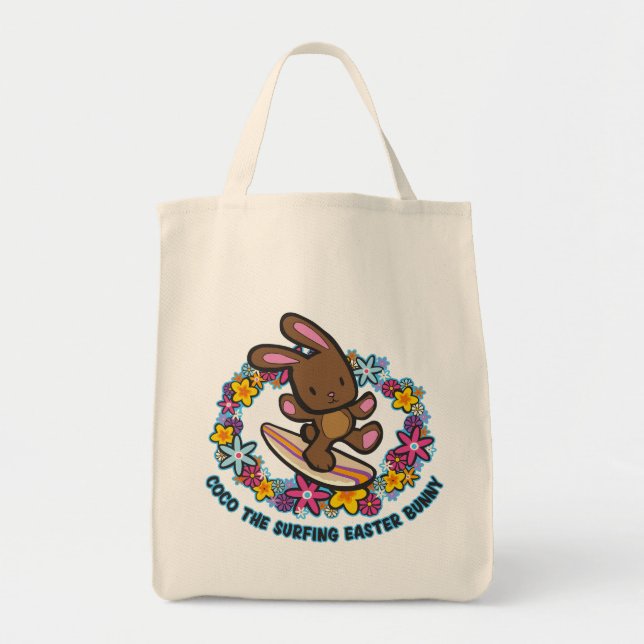 Bolso De Tela Totes Bunny de la Pascua de Surfing Chocolate (Frente)