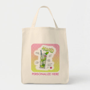 BOLSO DE TELA TOTES DE COMESTIBLES - RECETA DE COCTEL MOJITO ART