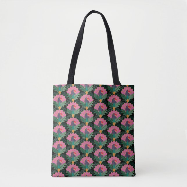 Bolso De Tela Toucanes y piñas tropicales Art Deco (Anverso)