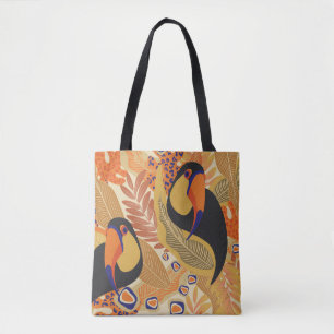 Bolso De Tela Toucans en ramas, patrón tropical sin fisuras.