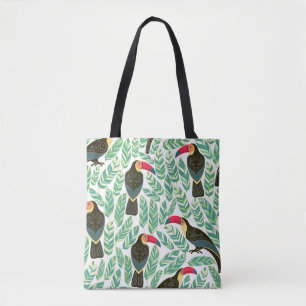 Bolso De Tela Toucans, hojas tropicales, patrón decorativo.