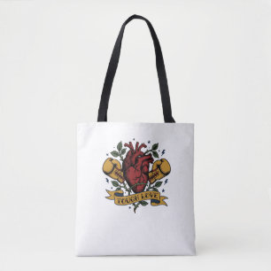 Bolso De Tela Tough Love Boxeo Corazón Tatuaje Flash Fuerte