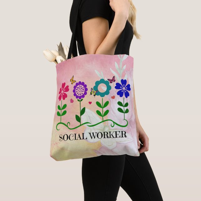 Bolso De Tela Trabajador social, diseño de flores gráficas (Detalle)