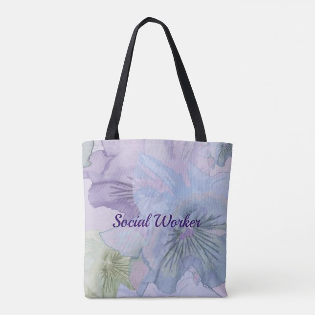 Bolso De Tela Trabajador social, fondo floral pastel (Reverso)