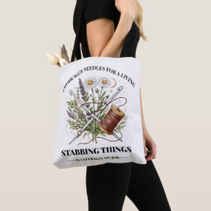 Bolso De Tela Trabajo con agujas para ganarme la vida, cita de c