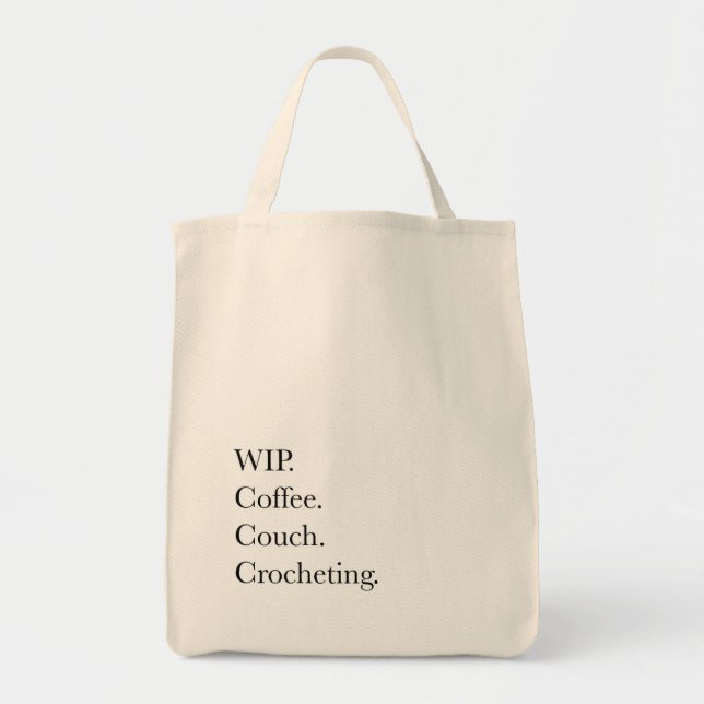 Bolso De Tela Trabajo en curso. Café. Sillón. Crocheting. (Frente)