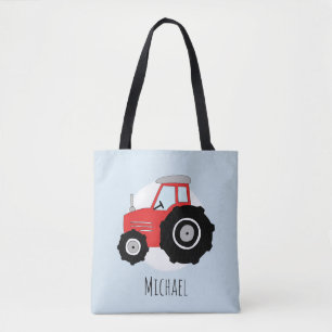Bolso De Tela Tractor de agricultor rojo con nombre