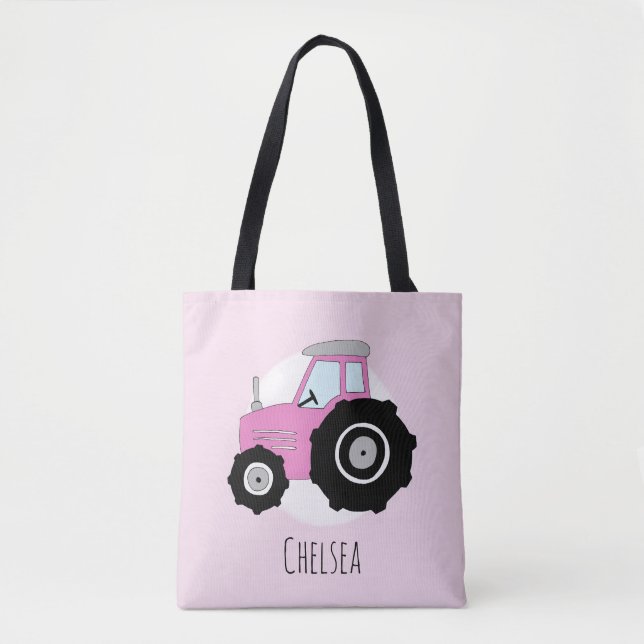Bolso De Tela Tractor de Chica pequeño con nombre (Anverso)