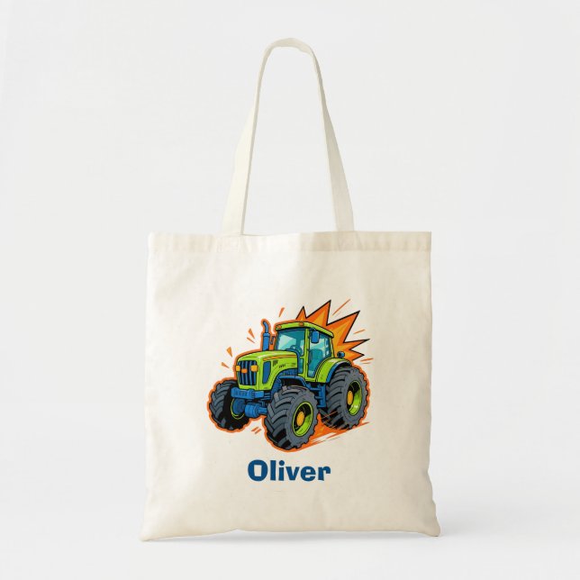 Bolso De Tela Tractor verde genial de granja (Frente)