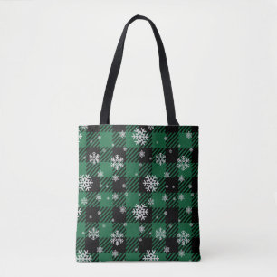 Bolso De Tela Tradicional Navidad Búfalo Cuadros con Copo de Nie