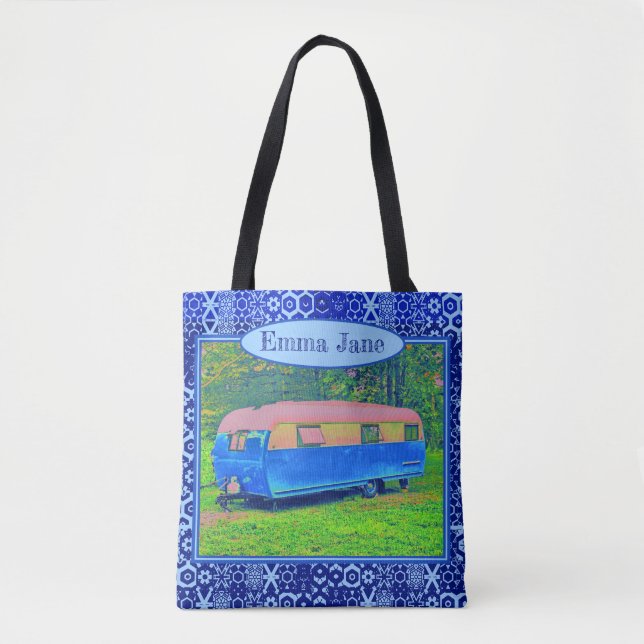 Bolso De Tela Trailer de caravana azul brillante (Anverso)