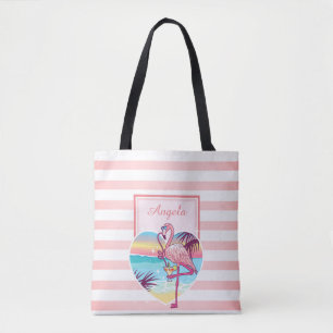 Bolso De Tela Trandy Striped, Flamingo, Cocktail - Personalizado
