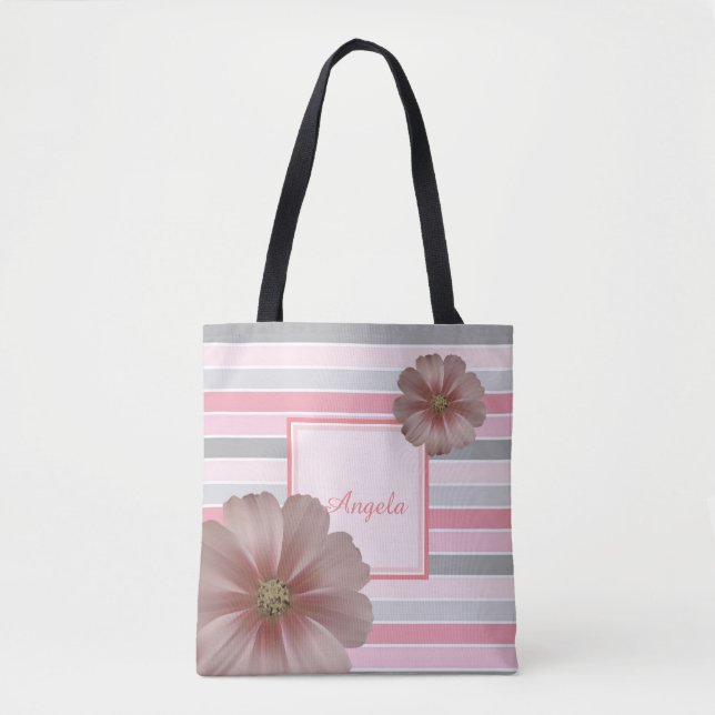Bolso De Tela Trandy Striped, Flores - Personalizado (Anverso)