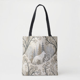 Bolso De Tela Tranquila escena del bosque invernal con lobos bla