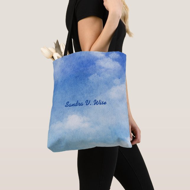 Bolso De Tela Tranquilo Personalizado Sky Dreams Watercolor Azul (Detalle)