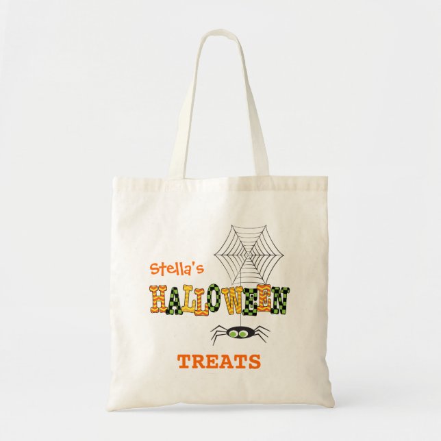 Bolso De Tela Tratamientos de Halloween para niños con araña (Frente)