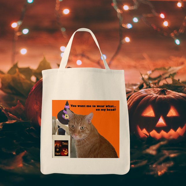 Bolso De Tela Tratantes de citas divertidas para gatos de la orq (Halloween Kitty - Wear What Tote Bag)