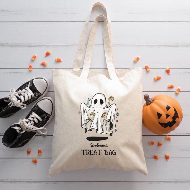 Bolso De Tela Trato o truco de Halloween con nombre personalizad (Subido por el creador)