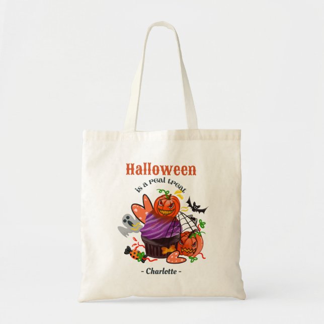 Bolso De Tela Trato o truco de Halloween personalizado (Frente)