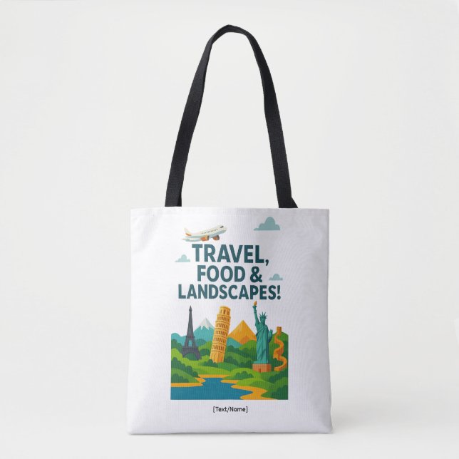 Bolso De Tela Travel, Food & Landscapes Tote Bag | Add Text/Name (Anverso)