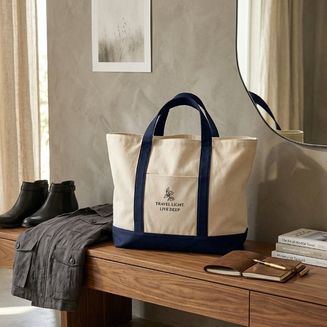 Bolso De Tela Travel Light Live Deep Minimalist Typography  (Travel Light Live Deep Minimalist Typography Off-White Large Canvas Weekender)