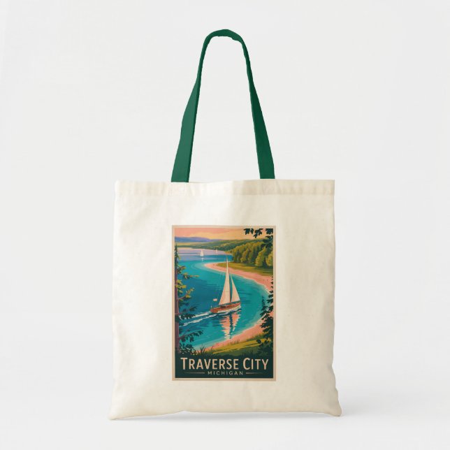 Bolso De Tela Traverse City Michigan Ilustracion Viajes Arte (Frente)