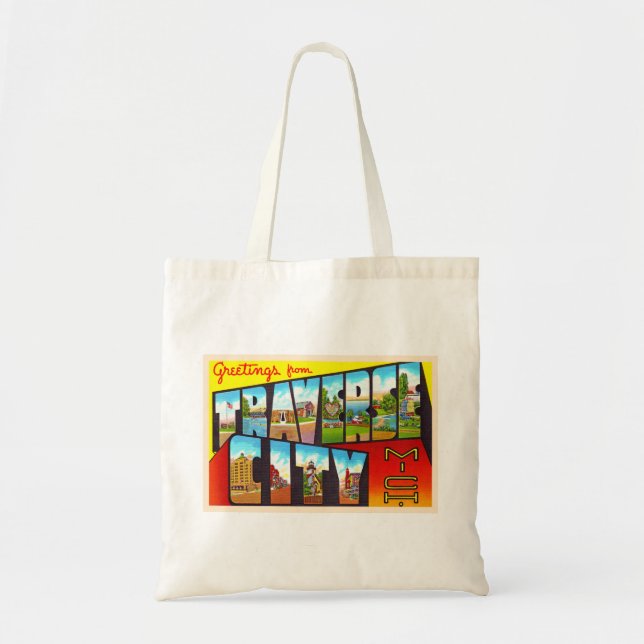Bolso De Tela Traverse City Michigan MI Gran Letra Postal (Frente)