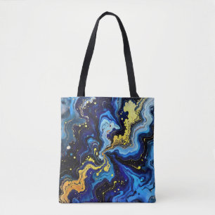 Bolso De Tela Trazos vibrantes de azul y oro 4