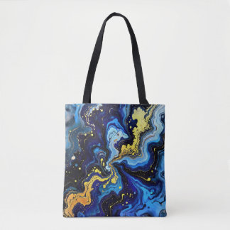 Bolso De Tela Trazos vibrantes de azul y oro 4
