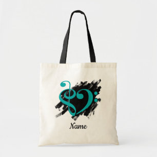 Bolso De Tela Treble Clef Bass Clef Music Heart Personalizado