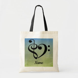 Bolso De Tela Treble Clef Bass Clef Music Heart Personalizado