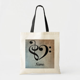 Bolso De Tela Treble Clef Bass Clef Music Heart Personalizado