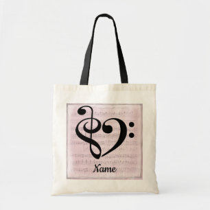Bolso De Tela Treble Clef Bass Clef Music Heart Personalizado