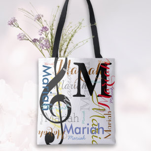 Bolso De Tela Treble Clef Music Note Monograma con nombres de co