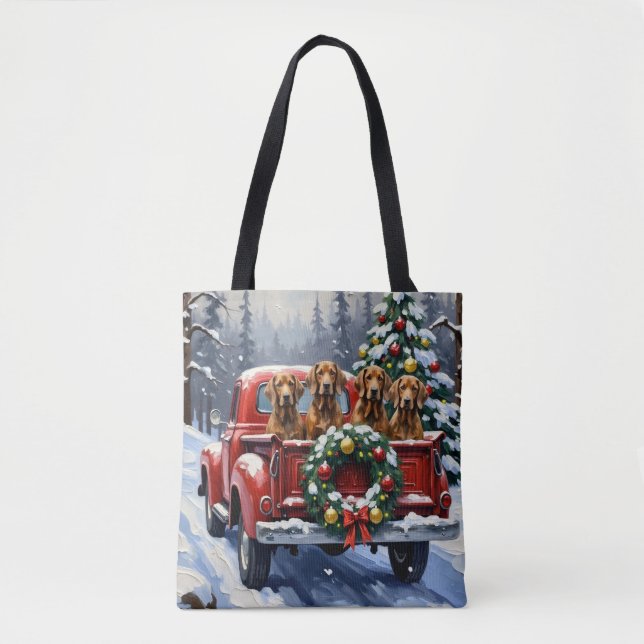 Bolso De Tela Treeing Walker Coonhound Christmas Red Truck (Anverso)