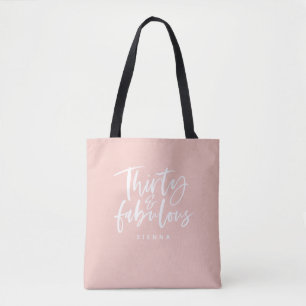 Bolso De Tela Treinta y texto rosado fabuloso de la escritura