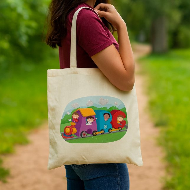 Bolso De Tela Tren alfabeto ABC con niños divertido educativo (Subido por el creador)