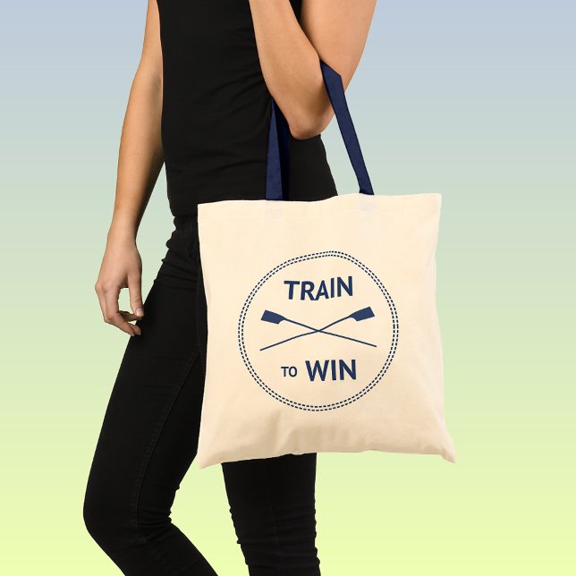 Bolso De Tela Tren de citas deportivas motivacionales para ganar (With navy handles)
