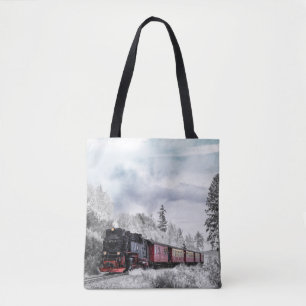Bolso De Tela Tren de época que viaja a través de Winter Wonderl