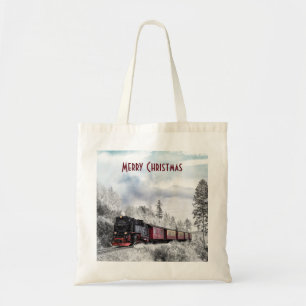 Bolso De Tela Tren de época que viaja a través de Winter Wonderl