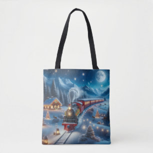 Bolso De Tela Tren de Navidad Mágico Escena Invernal Nevada