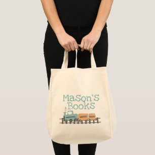 Bolso De Tela Tren de niños retro nombre libros de biblioteca