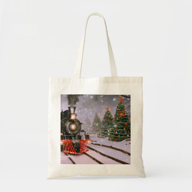 Bolso De Tela Tren forestal de árboles de Navidad (Frente)