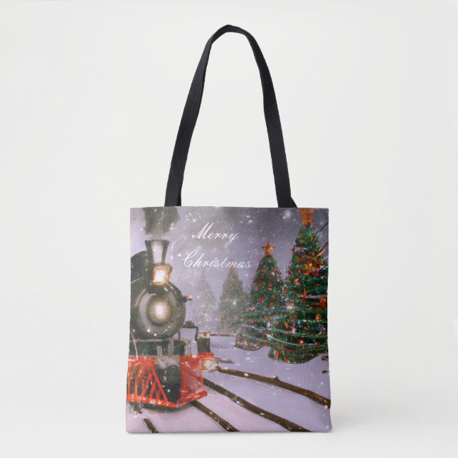 Bolso De Tela Tren forestal de árboles de Navidad (Anverso)