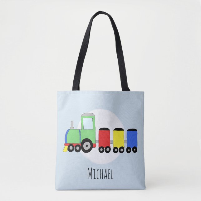 Bolso De Tela Tren locomotor de Cute Boy con nombre (Anverso)