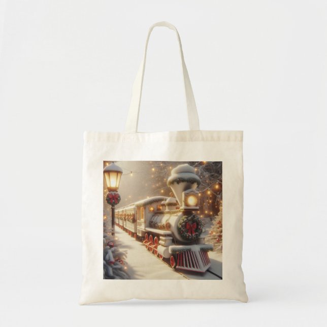 Bolso De Tela Tren mágico de Navidades de invierno en Wonderland (Frente)