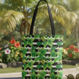 Bolso De Tela Trendy Bag with Green Leaves and Striped Details