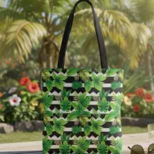Bolso De Tela Trendy Bag with Green Leaves and Striped Details